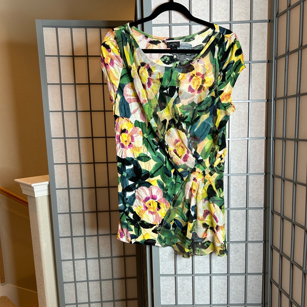 Anthropologie Deletta Multicolor Floral Short Sleeve Top